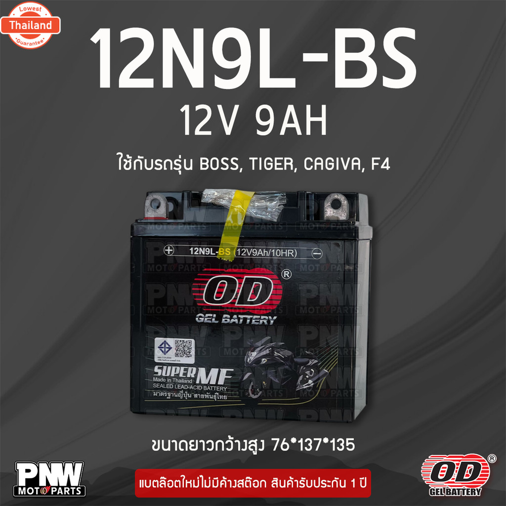 แตรถมอเตอร์ไซค์ OD 12N9L-BS BOSS, TIGER, CAGIVA, F4 12V 9AH
