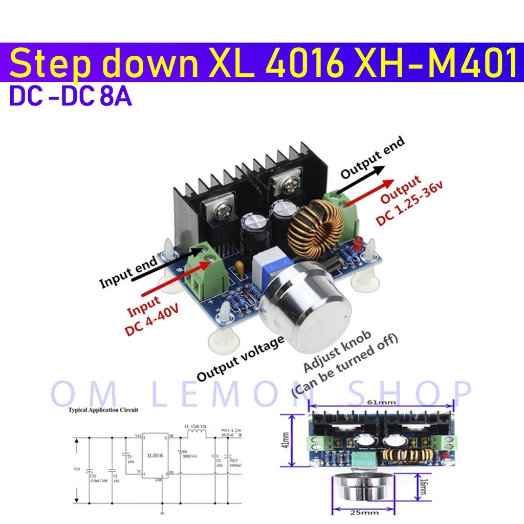 (TS) XL4016 ขั้นตอนลง 8A DC-DC Buck Converter XH-M401 XL 4016 โมดูล