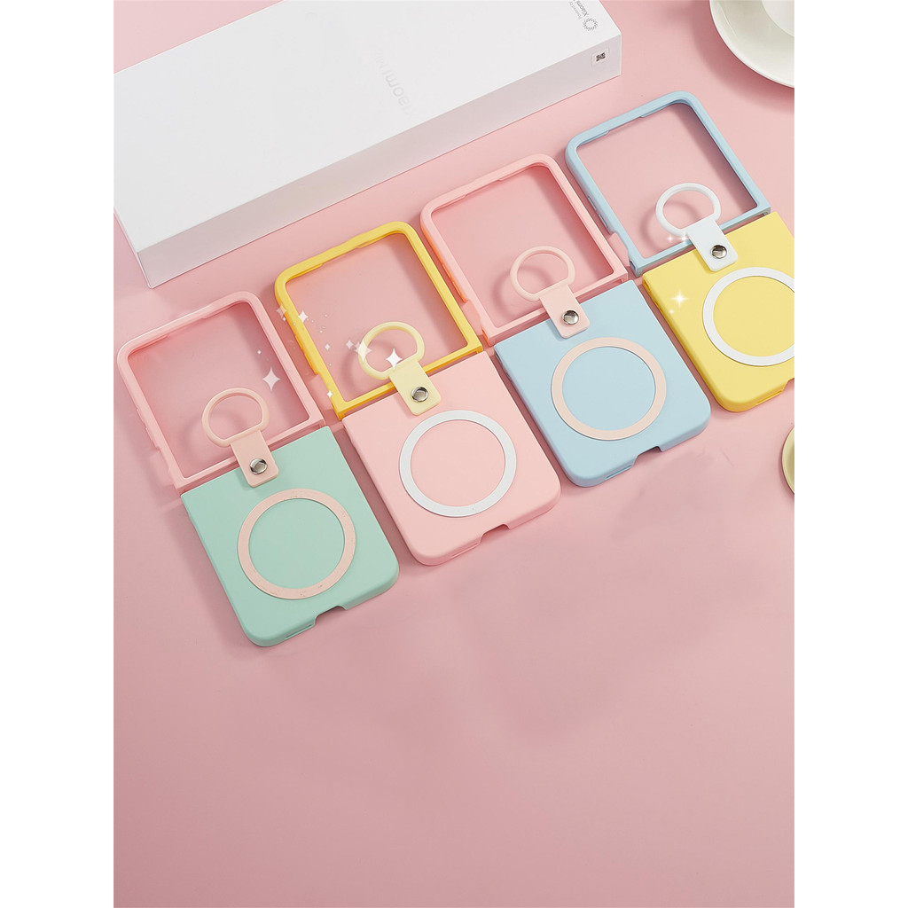 เคสโทรศัพท์แม่เหล็กสีตัดกันน่ารักพร้อมแหวนสําหรับ Samsung Galaxy Z Flip 7 Flip8 Z Flip7 ZFLIP7 กลับ
