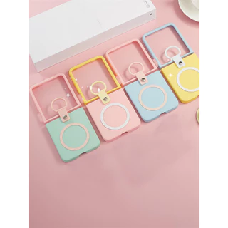เคสโทรศัพท์แม่เหล็กสีตัดกันน่ารักพร้อมแหวนสําหรับ Samsung Galaxy Z Flip 7 Flip8 Z Flip7 ZFLIP7 กลับ