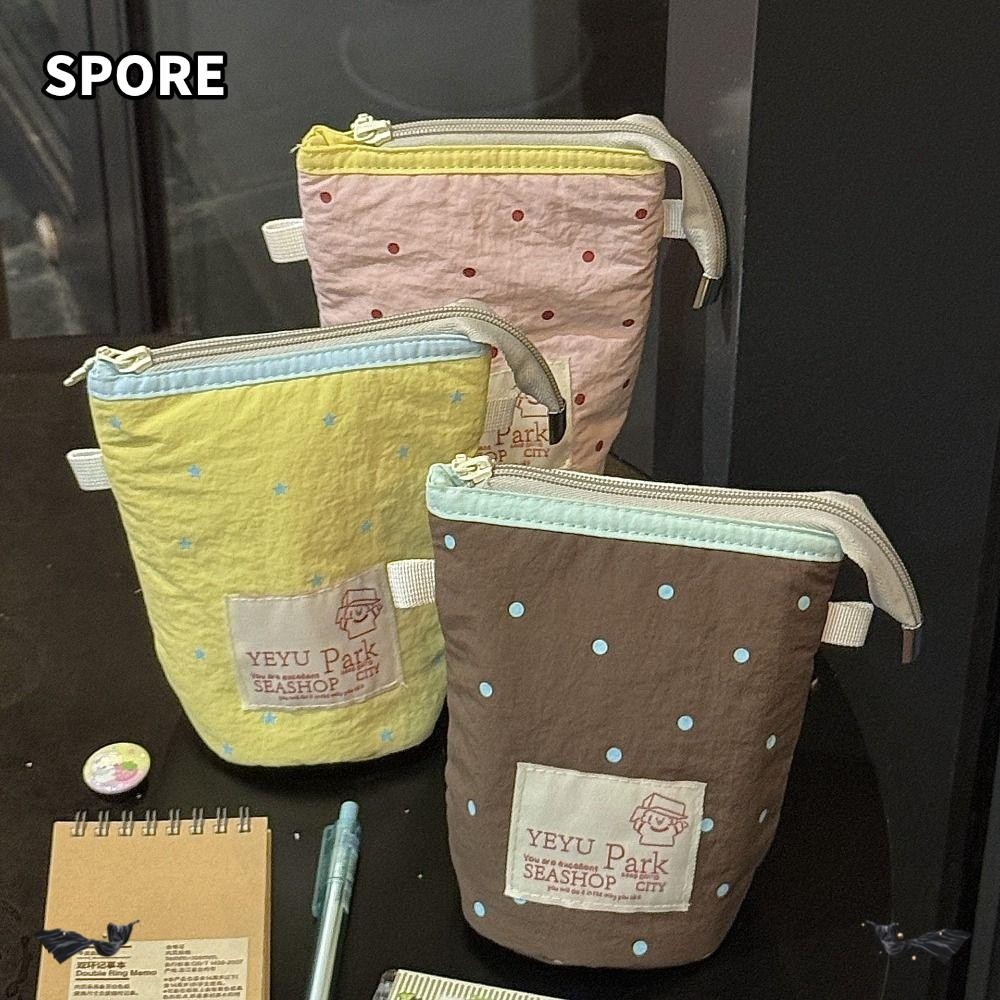 SPORE กระเป๋าใส่ปากกา,ดินสอความจุขนาดใหญ่ Stra Polka Dot, ของขวัญกระเป๋าเครื่องเขียน 2-in-1 แบบพกพา