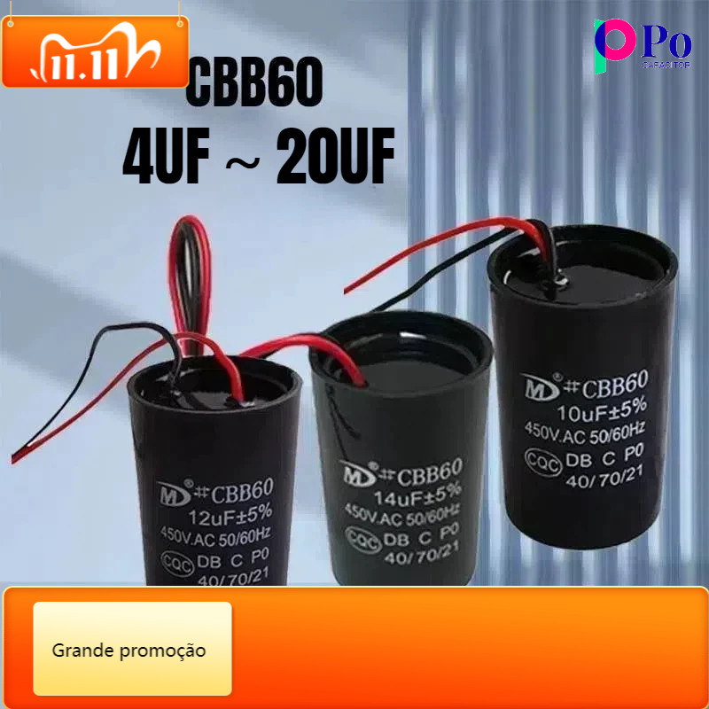 Cbb60 Dual-Line เครื่องซักผ้า Starter Capacitor 4uF 5uf 6uf 8uf 10uf 12uf 14uf 15uf 16uf 20uf 450VAC