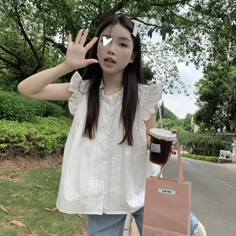 Red Berryเสื้อเชิ้ตลายสก็อตสีฟ้าสไตล์ฝรั่งเศส แขนกระดิ่งเล็ก สำหรับผู้หญิงในฤดูร้อนW623 - รูปที่ 3