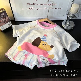 เสื้อผ้าเด็ก ชุดลำลองเด็ก ชุดอยู่บ้านใส่สบาย เสื้อแขนสั้น+กางเกงขาสั้น SIZE80-110CM🍓