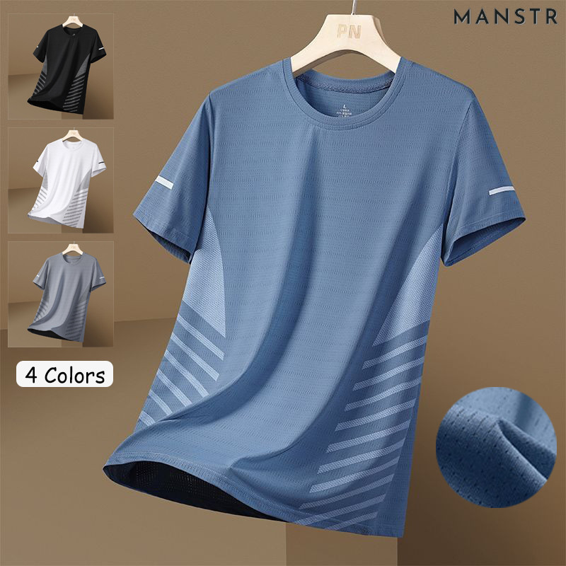 MANSTR เสื้อยืดคอกลม แขนสั้น ผ้าเรยอน แบบบาง ระบายอากาศ ทรงหลวม สไตล์เกาหลี เหมาะกับฤดูร้อน สําหรับผู้ชาย เสื้อยืดวิ่งฝึกซ้อมกีฬาแบบแห้งเร็ว สงกรานต์ Songkran