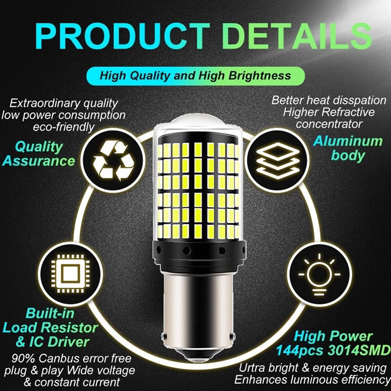 ไฟถอยหลัง led เเพค 2 ชิ้น ไฟถอย 144ชิพ  ไฟเลี้ยว ไฟเบรค ไฟถอย มีทุกขั้วให้เลือก/เลือกขั้วได้ 1156 ไฟเบรก ไฟเบรค รถยนต์ - รูปที่ 3