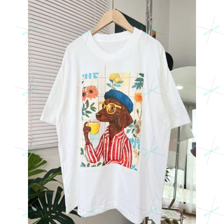 COD✅ (จัดส่งในกรุงเทพฯ) MAO Shop เสื้อยืด Oversize ป้าย Charming รวมน้องหมาสีขาว-a11