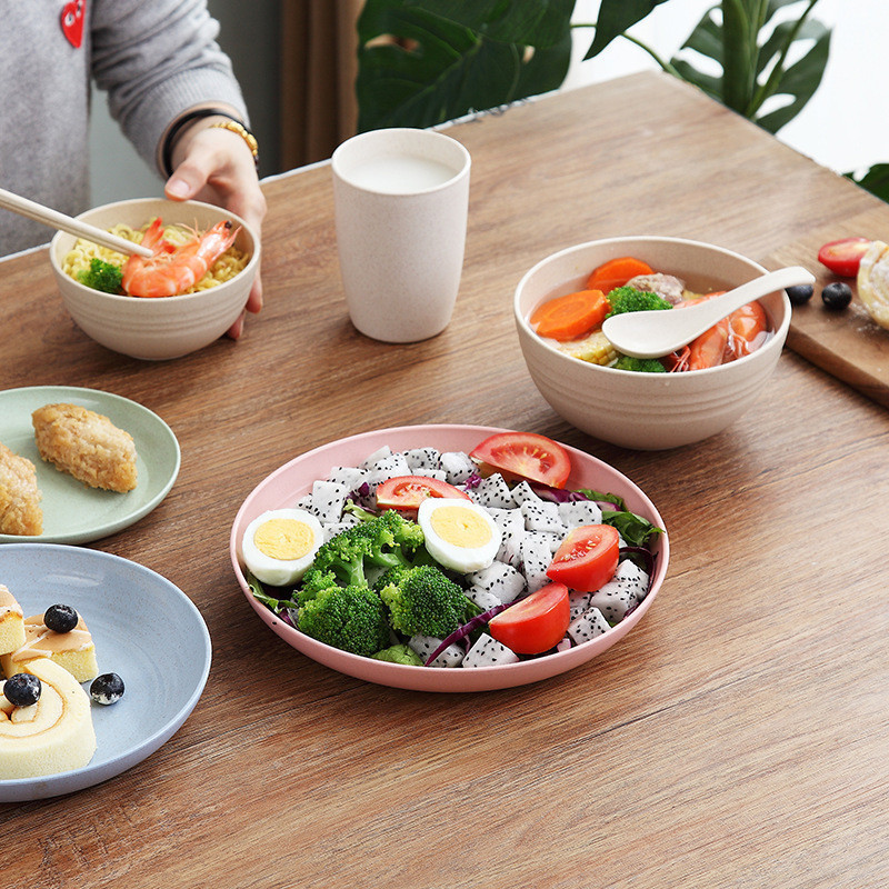 จาน จานก้นลึก ถ้วย ขนาด20cm จานข้าวฟางข้าวสาลี เป็นได้ทั้งจานและถ้วยไปในตัว สามารถนำเข้าไมโครเวฟได้ ปลอดภัย ปลอดสาร - รูปที่ 3