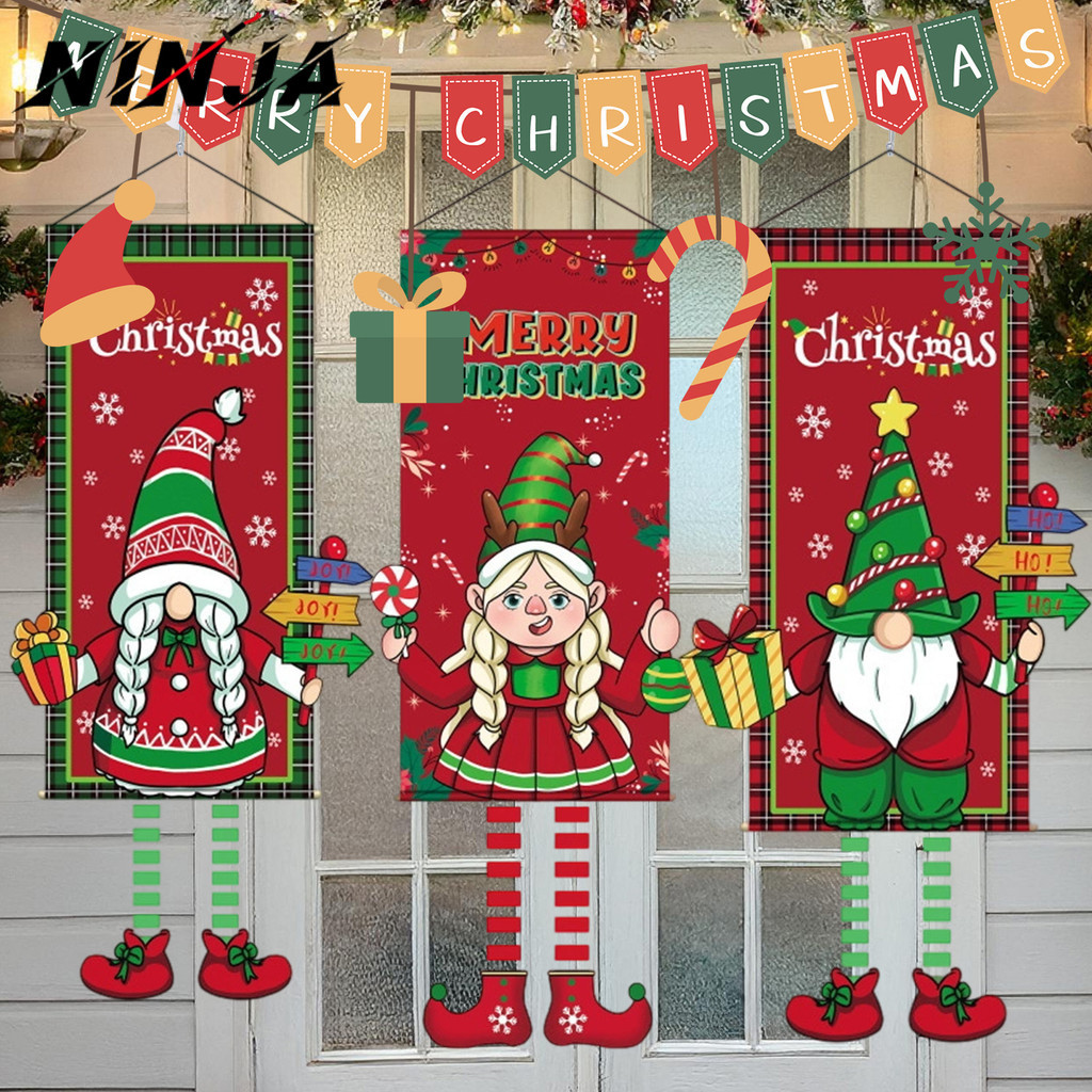 [H&L]แบนเนอร์ผ้าสําหรับงานปาร์ตี้คริสต์มาส | 98*39เซนติเมตรนํามาใช้ใหม่แขวนธงที่มีแหวนโลหะ,แต่งงานฤด