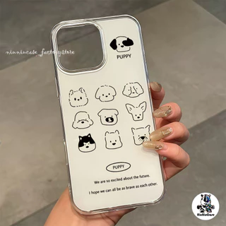 เคสมือถือ For iPhone 11 15 16 14 13 12 Pro Max X XS XR 13 Pro 16 Plus Case ลูกสุนัขมีความสุขน่ารัก ครีม IMD แบบนิ่ม เคส