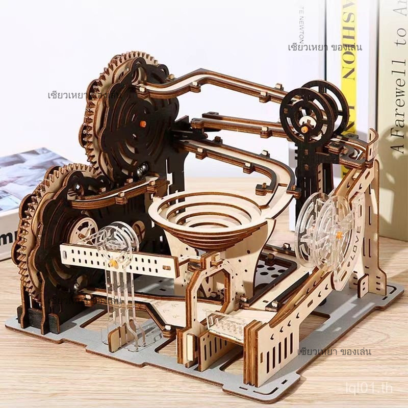 3D สามมิติปริศนาเครื่องจักรไม้ Track Ball ปริศนาทําด้วยมือ diy ไม้ประกอบของเล่นตกแต่ง
