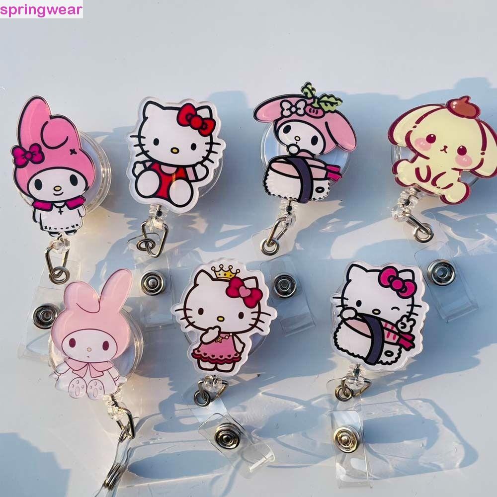 SPRINGWEAR Retractable Badge Reel, My Melody Easy ดึงหัวเข็มขัด ID Card คลิป, อุปกรณ์สํานักงาน Kawai