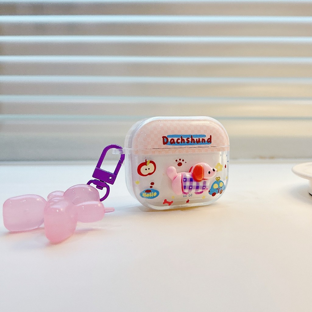 เคสหูฟังAirpods4 หมาชมพู เคสใสการ์ตูนนูน  Airpods3 เคสหูฟังบลูทูธ gen gen1 gen2 เคสหูฟังไร้สาย Pro A