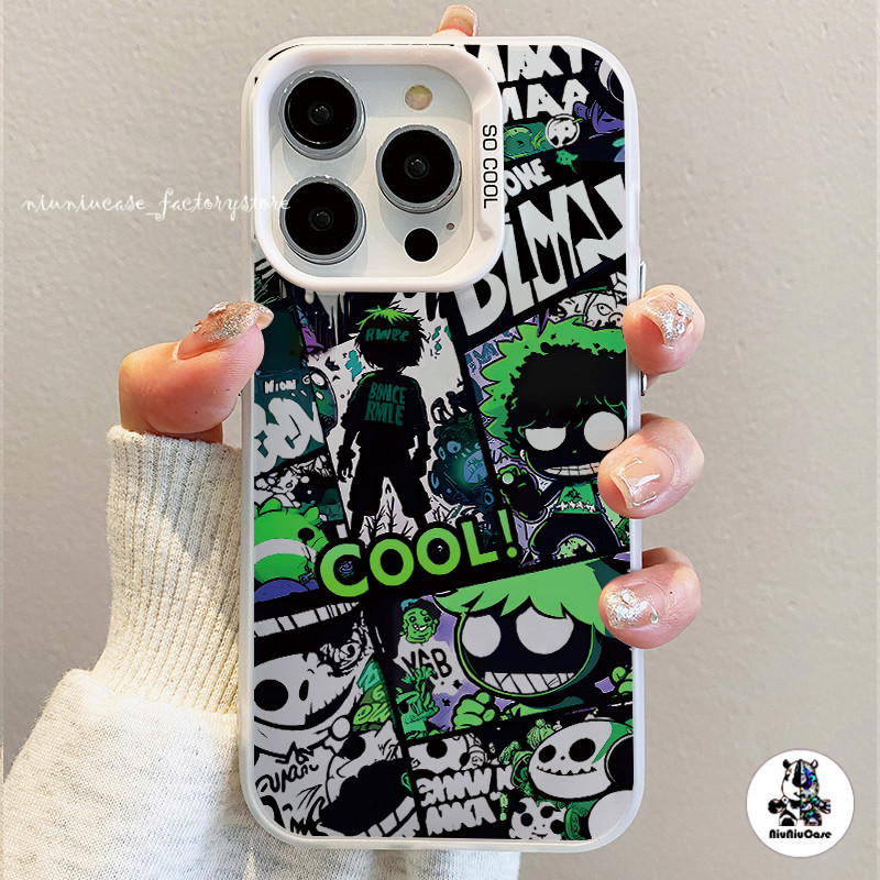 niuniu-ภาพประกอบมืด เคสโทรศัพท์ For iPhone 11 12 13 14 15 Pro Max XR X XS 7 Plus เคส เคซิลิโคนุ่มสสีเงินเคส Laser Case
