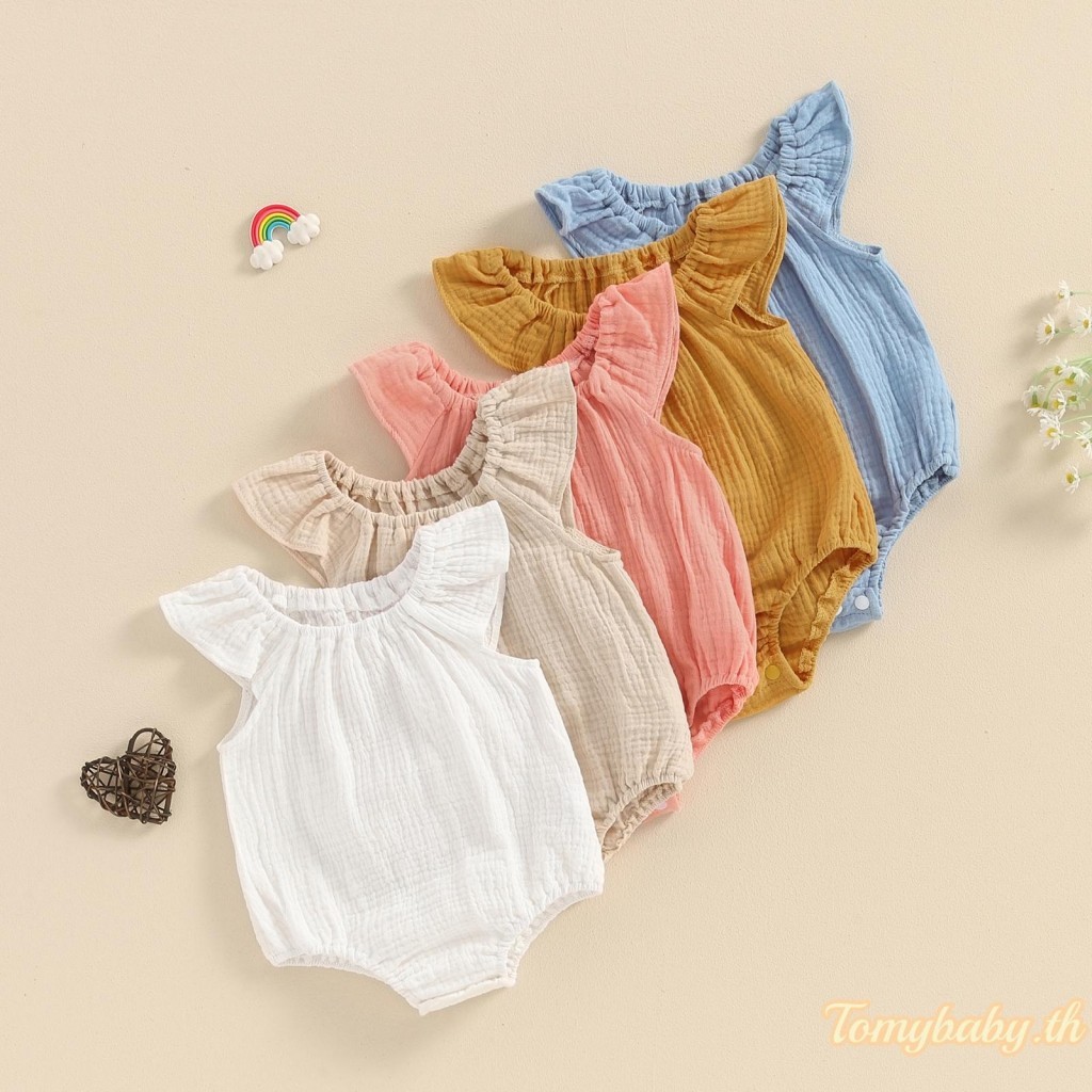 Tomybaby-ชุดรอมเปอร์เด็กผู้หญิงแขนกุดปิดไหล่บอดี้สูทแข็งเสื้อผ้าฤดูร้อน