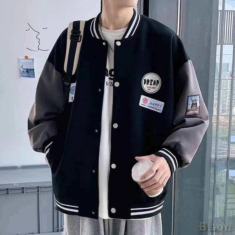 เสื้อแจ็คเก็ตผู้ชายแจ็คเก็ตเบสบอลลําลองแขนยาวพิมพ์แนวโน้มนักเรียนสไตล์ฮ่องกง อิน หล่อแจ็คเก็ต ZJ58