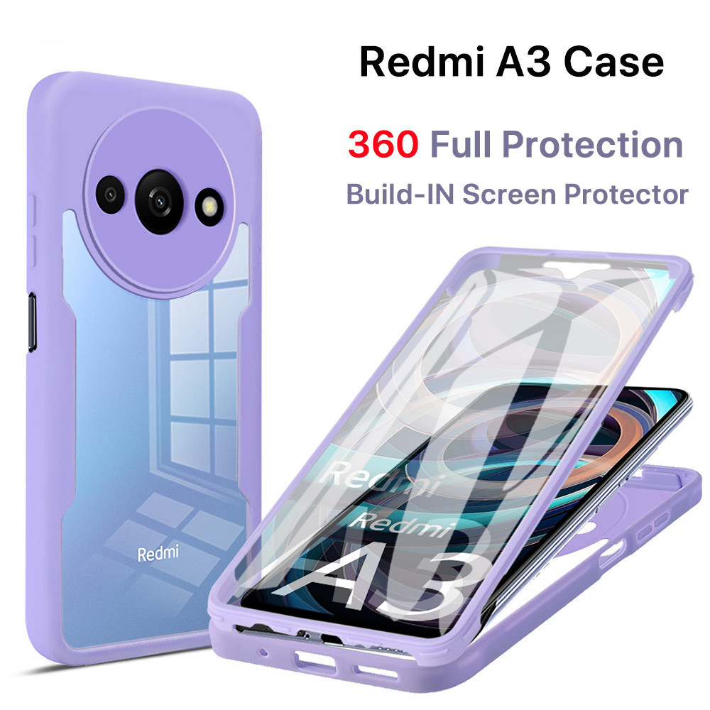 [2 In 1] เคส Redmi A3 A2 A1 Plus ตัวป้องกันหน้าจอในตัว กันกระแทก ใส รอยขีดข่วน ป้องกันกล้อง 360 Ф เต็มตัว ทนทาน เคสป้องกัน