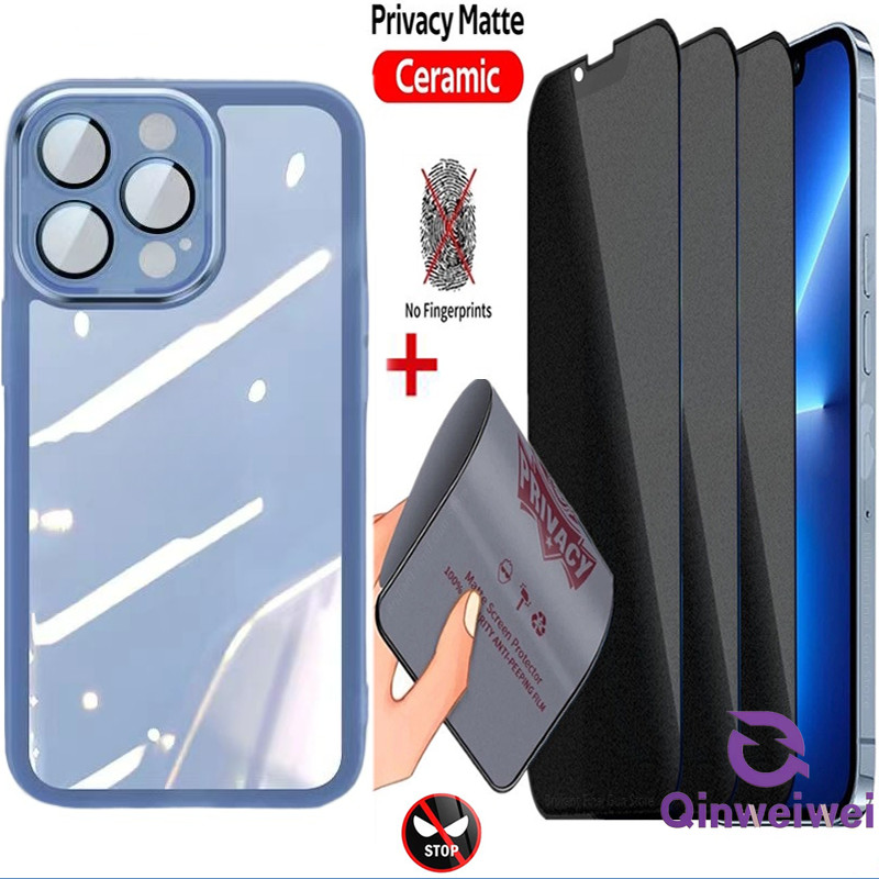 2in1 1 ชิ้น Matte Soft Anti Spy กระจกนิรภัย + 1 ชิ้นเคสโทรศัพท์สําหรับ Huawei Nova Y61 Y90 Y70 Y71 Y