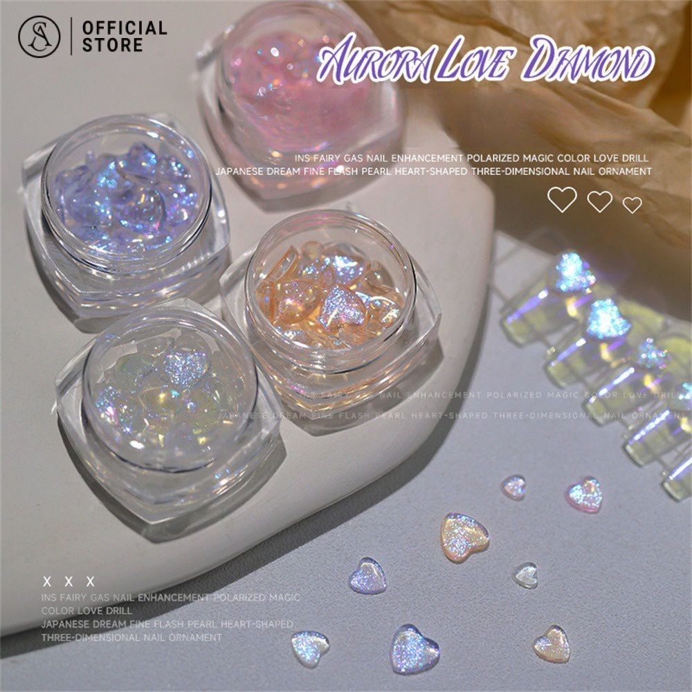 30 ชิ้น หัวใจเล็บ rhinestone เงา ขนาดผสม เครื่องประดับเล็บคริสตัล อุปกรณ์ทําเล็บ DIY