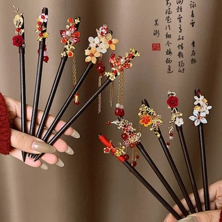 High-end ไม้พู่สีแดง Hairpin ใหม่สไตล์จีนทุกวัน Coil Hairpin สุภาพสตรีอุปกรณ์เสริมผม