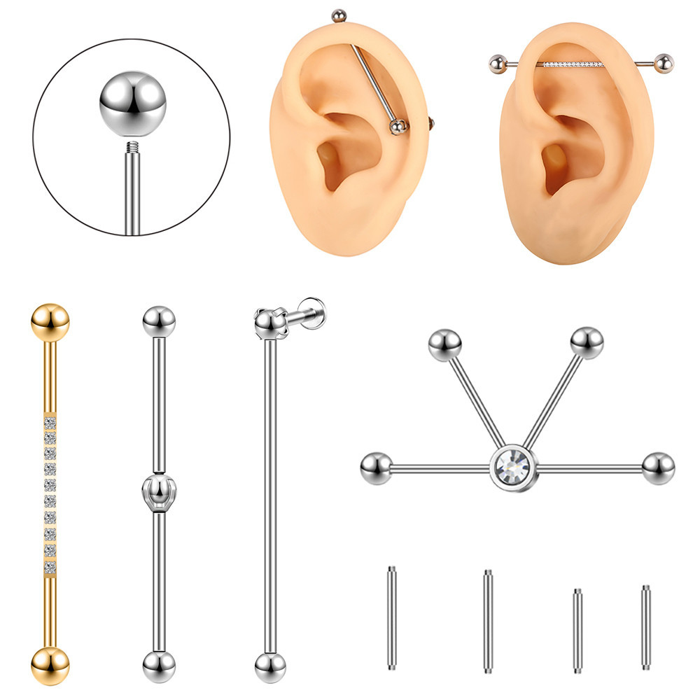 1 PC 14G/16G สแตนเลสสตีลหู Pearl ยาวต่างหูกระดูกอ่อนสตั๊ดต่างหูเงินอุตสาหกรรมเจาะหู