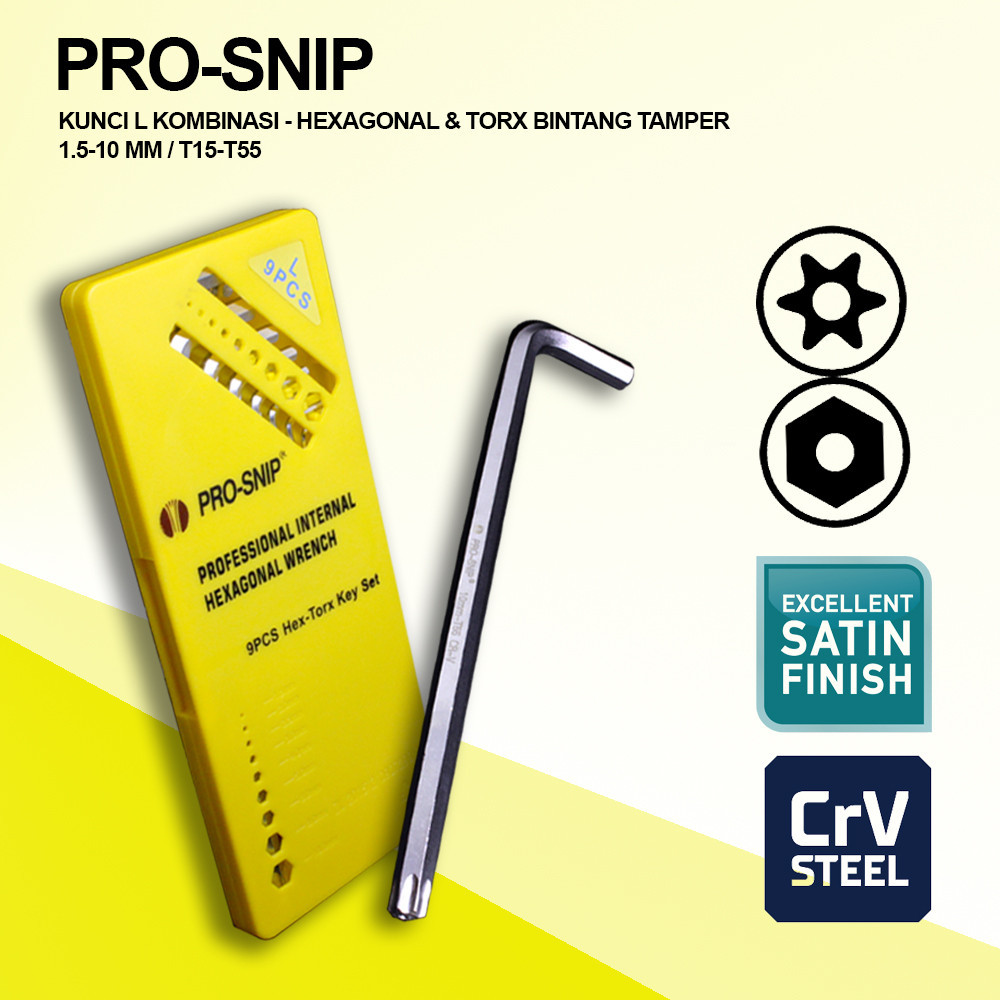 PRO-SNIP HEX BINTANG TORX TAMPER COMBINATION L-WRENCH 1.5-10 MM - T15-T55