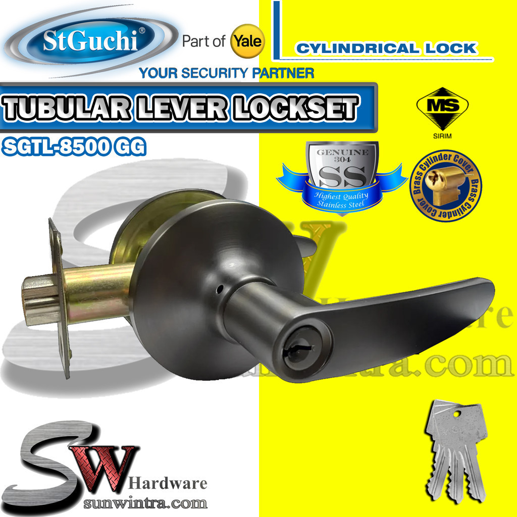 St Guchi Tubular Lever Lockset Heavy Duty GREY SGTL-8500 GG SGTL8500GG