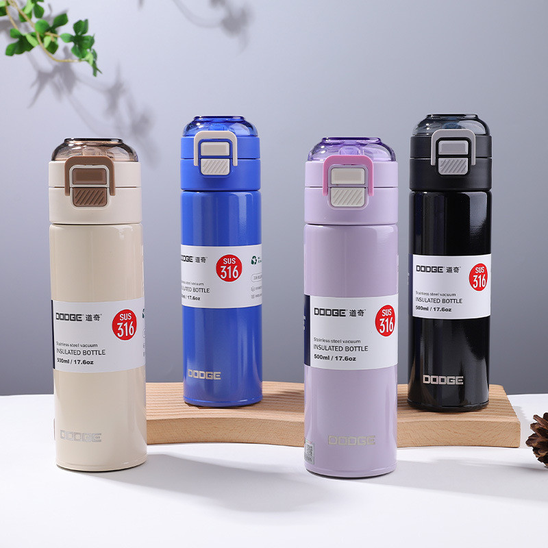 (ของแท้) DODGE ขวดน้ำสแตนเลส SUS316 ขวดน้ำเก็บอุณหภูมิร้อน/เย็น 400ml 500ml ขวดหลอดเด้ง กดดื่ม กระดกดื่ม