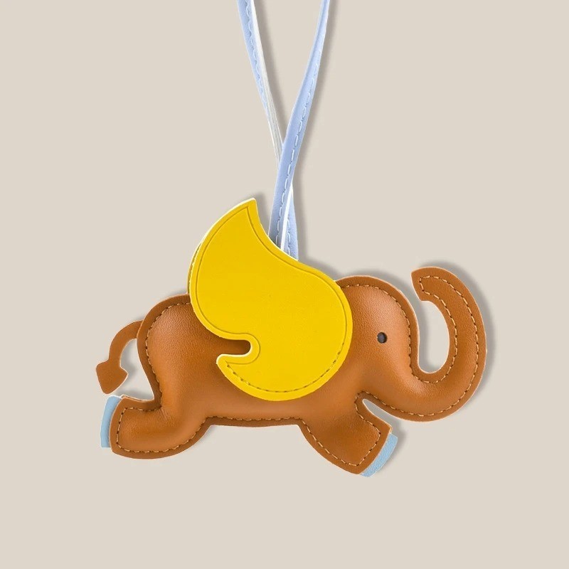 Evertoner กระเป๋าถือจี้หนัง Dumbo แหวนกุญแจรถ Hand-stitched จี้หญิงน่ารักกระเป๋านักเรียนแขวนเครื่องประดับ
