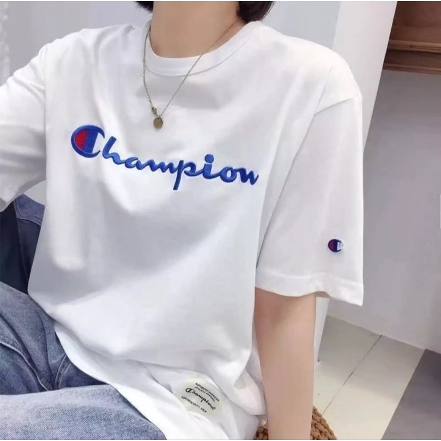 เสื้อยืด championเสื้อยืดผ้าคอตตอล ปัก 100% ขนาด สีขาว ดำ2024