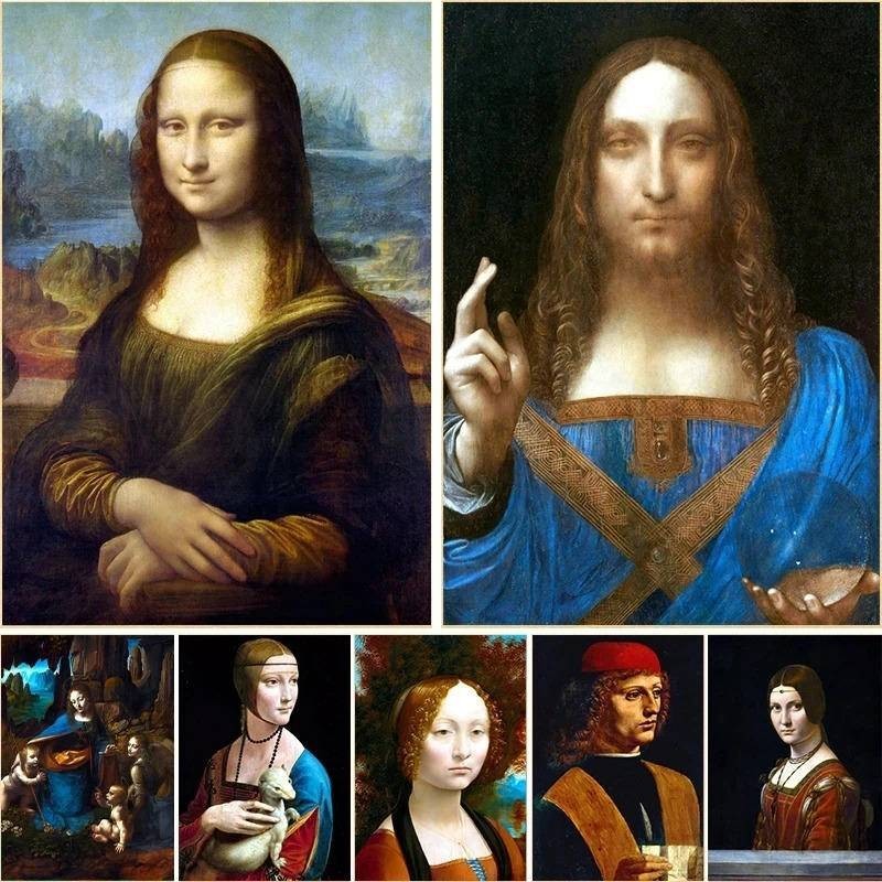 ที่มีชื่อเสียง Leonardo Da Vinci งานศิลปะ Mona Lisa Salvator Mundi ภาพวาดผ้าใบโปสเตอร์ Wall Art รูปภาพ