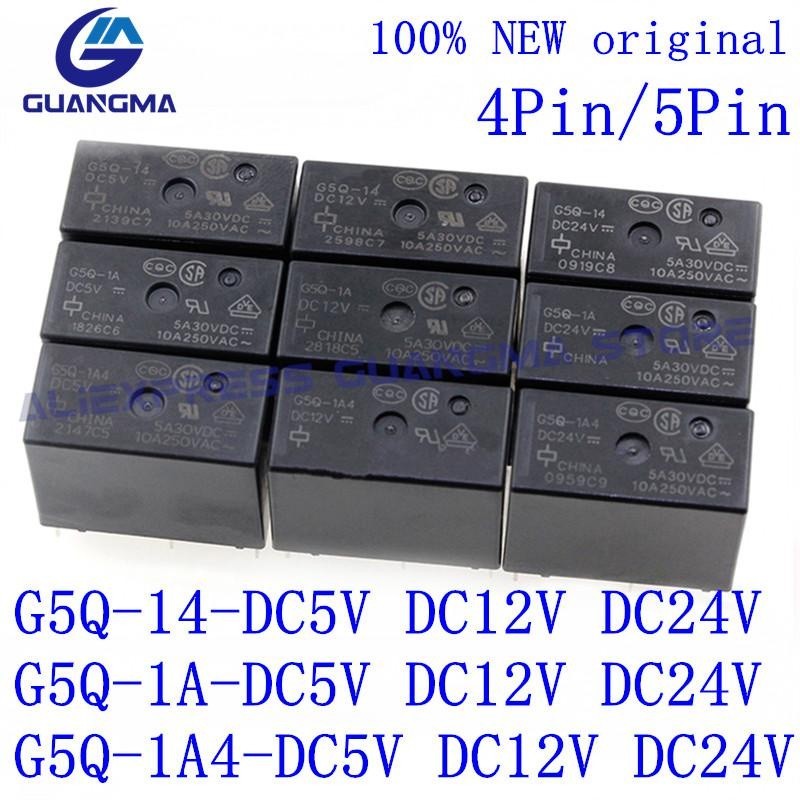 ✢25pcs 100% NEW original Relay G5Q-14 DC5V G5Q-1A DC12V G5Q-1A4-DC24V 4/5Pin 10A 250V ac G5Q-14 G5Q-