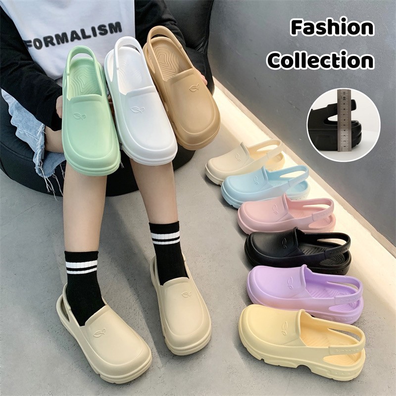 SUNBALEE SUN156 รองเท้าหัวโต แตะแบบสวม รองเท้ารัดส้นเท้า เสริมส้นสูง สีพาสเทล 10 สี สินค้าพร้อมส่ง