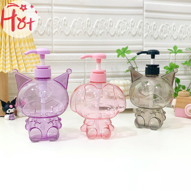 Ge 500ml Hello Kitty โปร่งใส Glitter สบู่ขวดน่ารัก Kuromi Melody แชมพูน้ํานม Sub-ขวดโลชั่นกดขวดสแควร์