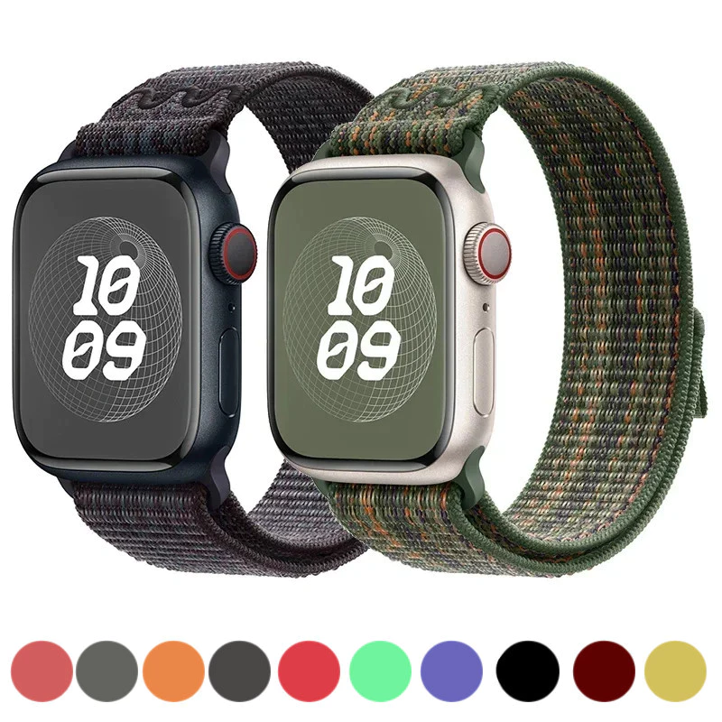 สายรัดสร้อยข้อมือไนลอนลายพรางสีสันสดใสเข้ากันได้สําหรับ iWatch s10 46 42 ultra2 IWatch series 9 8 7 6 SE 5 4 3 49/45/44/42/41/40/38 มม.