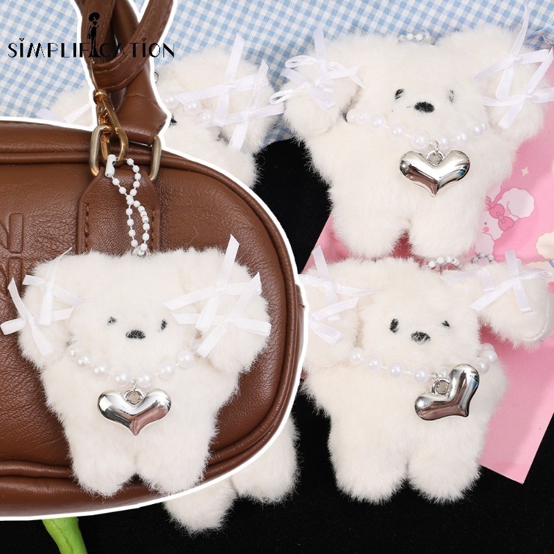 แฟชั่นตุ๊กตาสีขาวลูกสุนัขกระเป๋าเป้สะพายหลังเครื่องประดับพวงกุญแจ-การ์ตูนน่ารักป้องกันการสูญหายจี้พวงกุญแจอุปกรณ์
