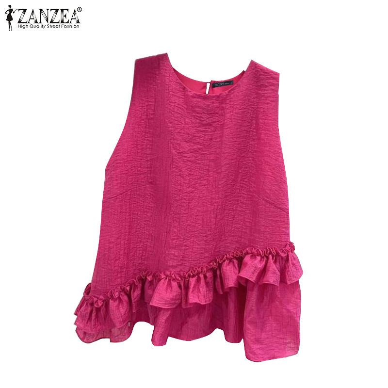 ZANZEA ซานเซีย เสื้อกล้ามแขนกุดสีทึบลําลองเกาหลีสําหรับผู้หญิง