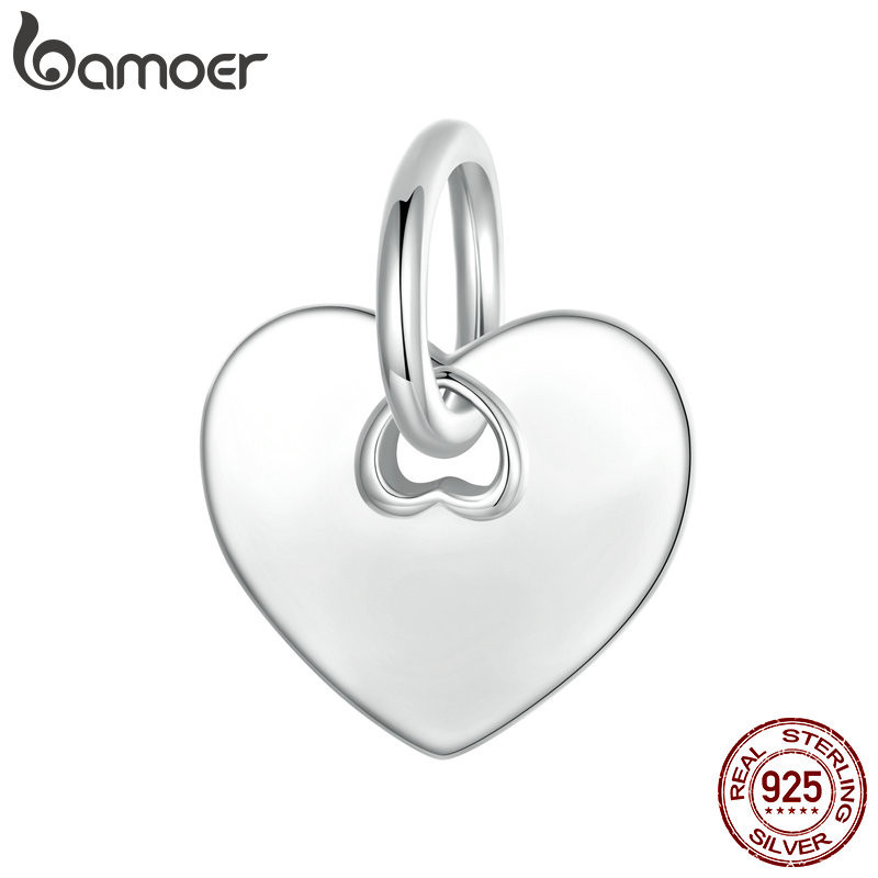 Bamoer 925 Sterling Sliver Charm Heart Board DIY จี้สําหรับสร้อยข้อมือ