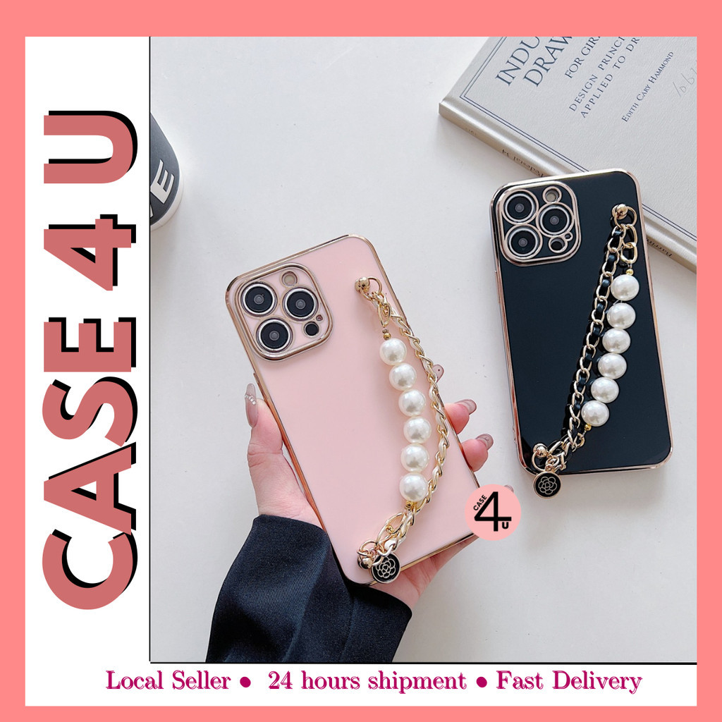 Oppo A3s A12e F9 F11 Pro A5 A9 A31 A53 A73 2020 A38 A57 2022 A58 A77 A77s pearl metal chain case