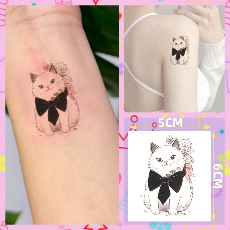 เอลฟ์แมวรูปแบบสักน่ารักสาวข้อมือสักสติกเกอร์รอยสักกันน้ําติดทนนาน7วันชั่วคราววันหยุดสัก