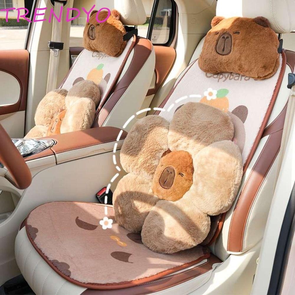 Trendyo Capybara พนักพิงศีรษะรถยนต์, การตกแต่งเบาะรถยนต์สีน้ําตาลการ์ตูน, บรรยากาศฤดูหนาวน่ารัก Comfort Plush เบาะรองนั่งพนักพิงศีรษะ
