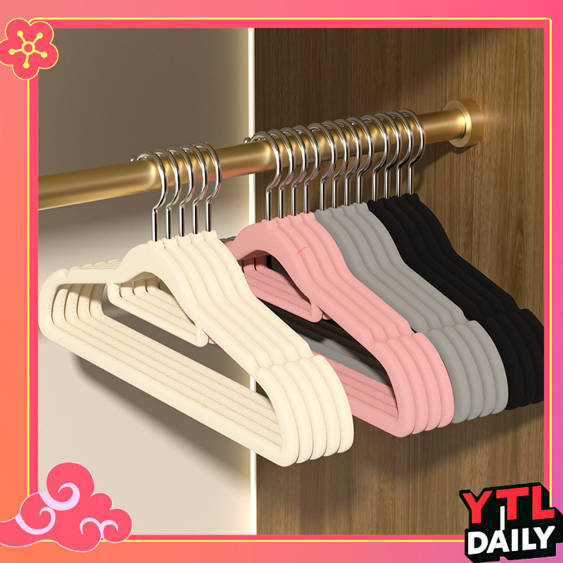 YTL [ร่องกันลื่น] ไม้แขวนเสื้อกำมะหยี่ ไม้แขวนเสื้อกันลื่น เคลือบ ตะขอเหล็กหมุนได้ 360 องศา