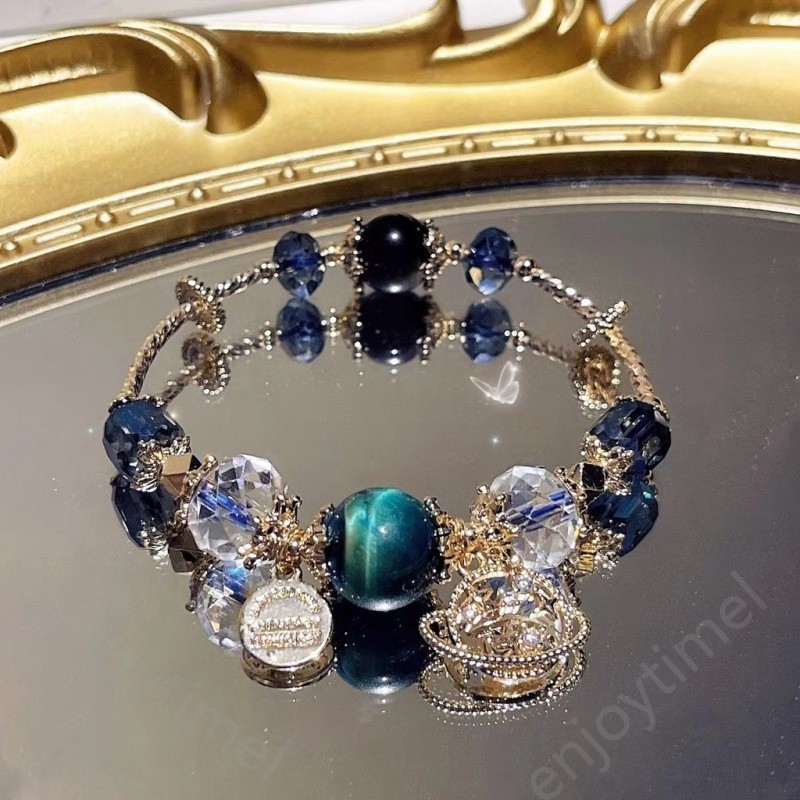 ใหม่ Gentian หินสร้อยข้อมือคริสตัลหินทรายสีฟ้ากลิ่นหอมขนาดเล็กรักศาลสวยฝรั่งเศสหรูหรา