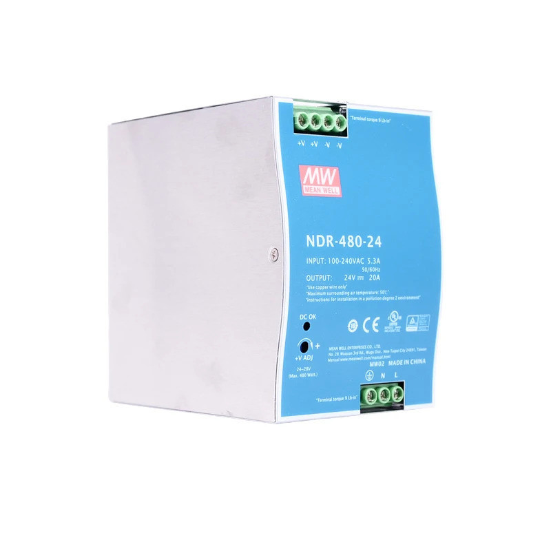Original Mean Well NDR-480-24 meanwell DC 24V 20A 480W เอาต์พุตเดี่ยวอุตสาหกรรม DIN Rail Power Suppl