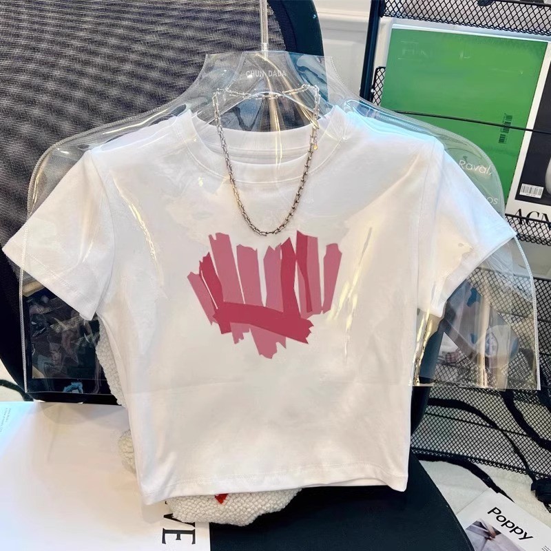 พร้อมส่ง เสื้อครอปแขนสั้น ผ้าคัตคอน นิ่มใส่สบาย #แขนสั้น เสื้อยืดพิมพ์ลาย 100%Cotton T-shirt เสื้อยืดผู้หญิง