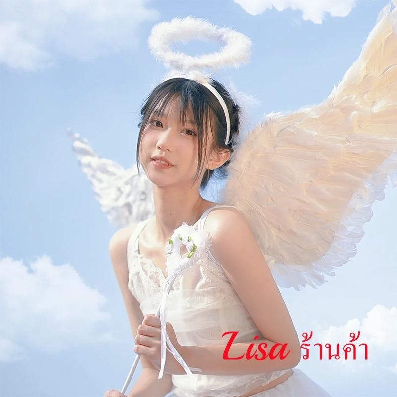 Angel Wings Halo และ Fairy Wand สำหรับเด็ก Angel เครื่องแต่งกาย Feather Wingsare สำหรับวันฮาโลวีนวันคริสต์มาสอีฟ
