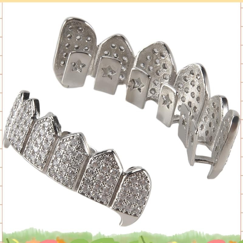 Super Silver Plated Top & Bottom Grillz ฟันย่างคุณภาพสูง สีเงิน