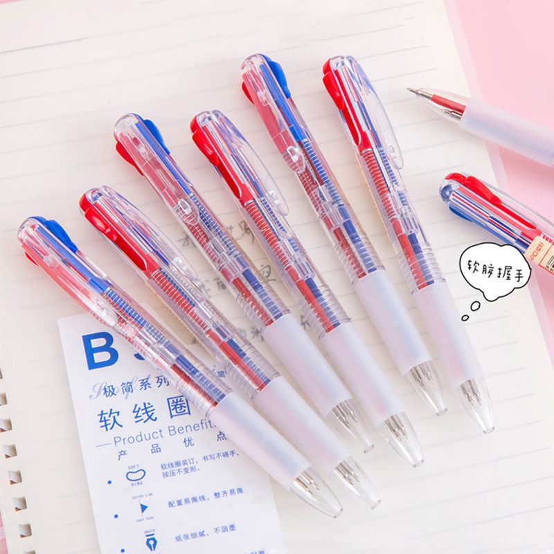 ปากกาลูกลื่นสองสีสร้างสรรค์แบบกดปากกามาร์กเกอร์ 0.5 มม. เครื่องเขียน WJ616