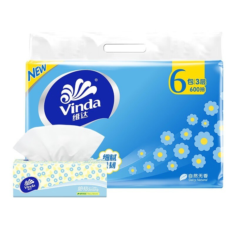กระดาษทิชชู่Vinda กระดาษเช็ดหน้า (1แพค 6 ห่อ ) ไร้ฝุ่น ไม่เป็นขุย