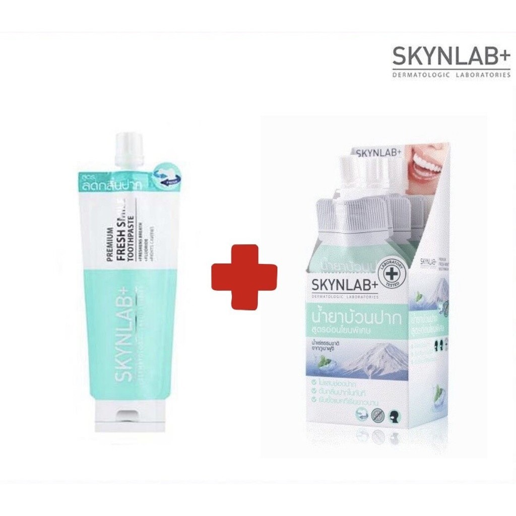 SKYNLAB ชุดยาสีฟันพรีเมี่ยมซอง 12g(สีเขียว) + น้ำยาบ้วนปาก15ml